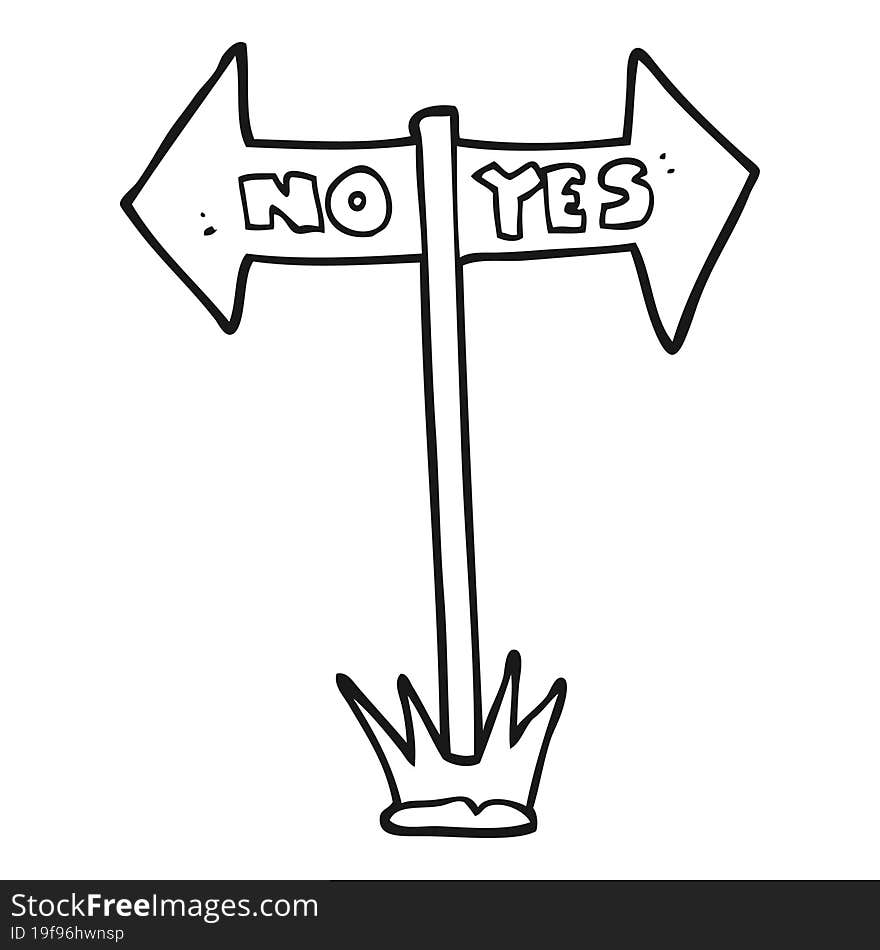 black and white cartoon yes and no sign