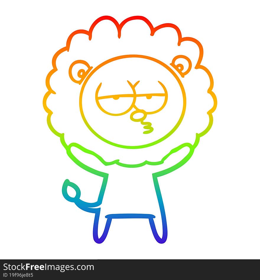 Rainbow Gradient Line Drawing Cartoon Bored Lion