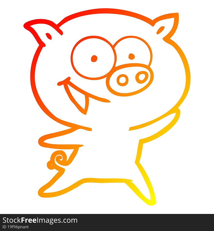 warm gradient line drawing of a cheerful pig cartoon