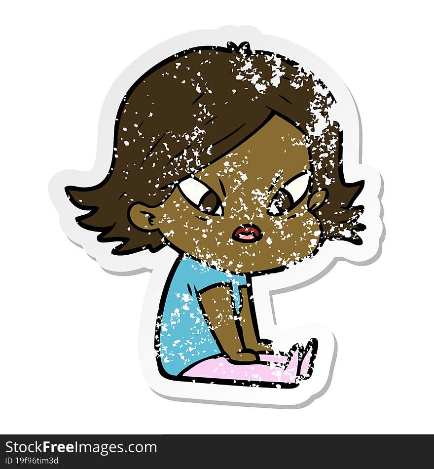 distressed sticker of a cartoon stressed woman