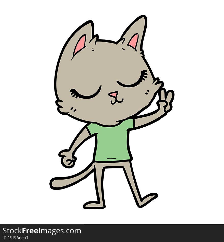 calm cartoon cat giving peace sign. calm cartoon cat giving peace sign