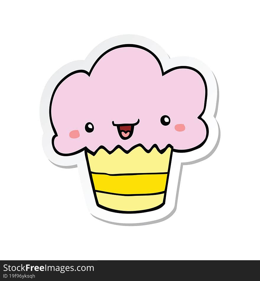 sticker of a cartoon cupcake with face