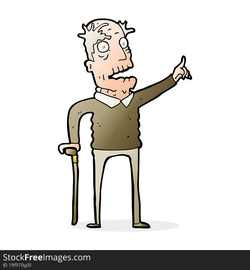 Cartoon Old Man With Walking Stick