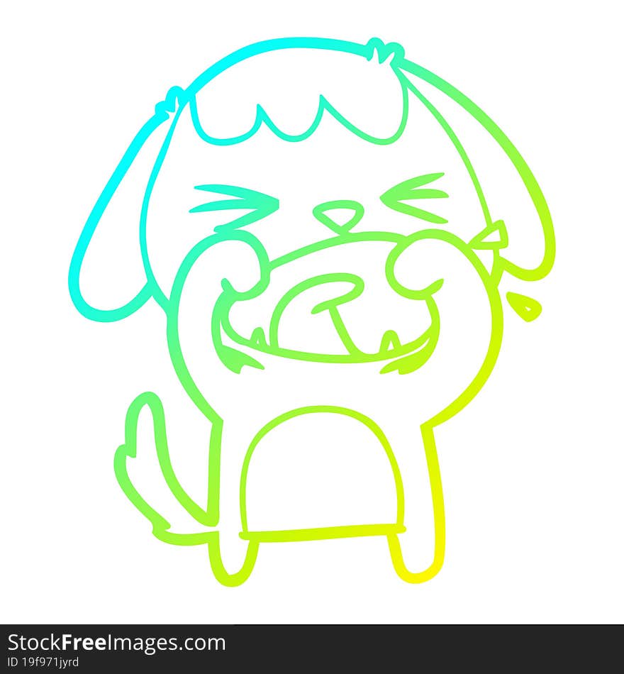 cold gradient line drawing of a cute cartoon dog barking