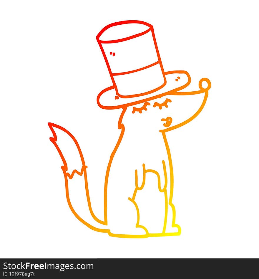 warm gradient line drawing cartoon wolf whistling wearing top hat