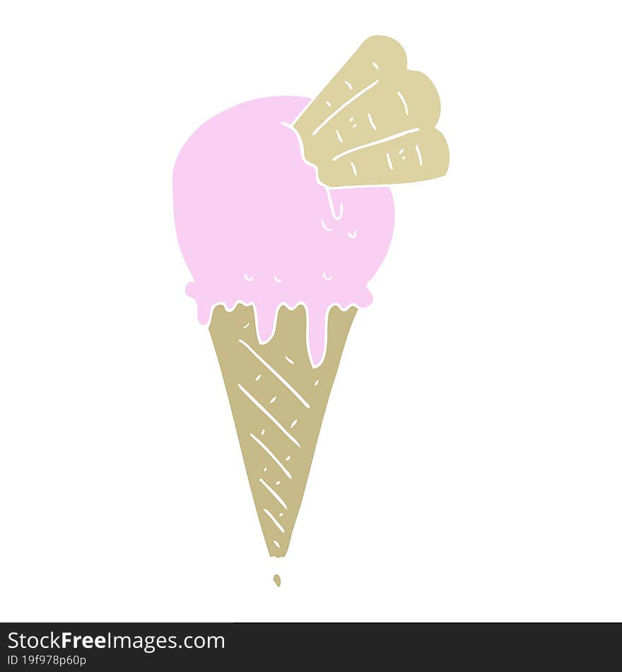 Flat Color Illustration Of A Cartoon Ice Cream Cone