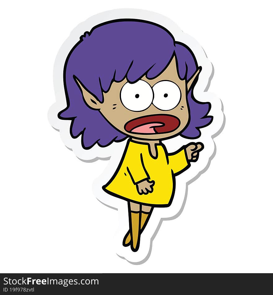 Sticker Of A Cartoon Shocked Elf Girl Pointing