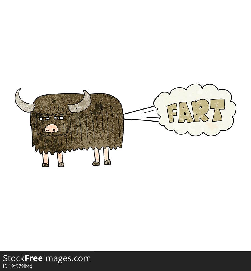 textured cartoon hairy cow farting