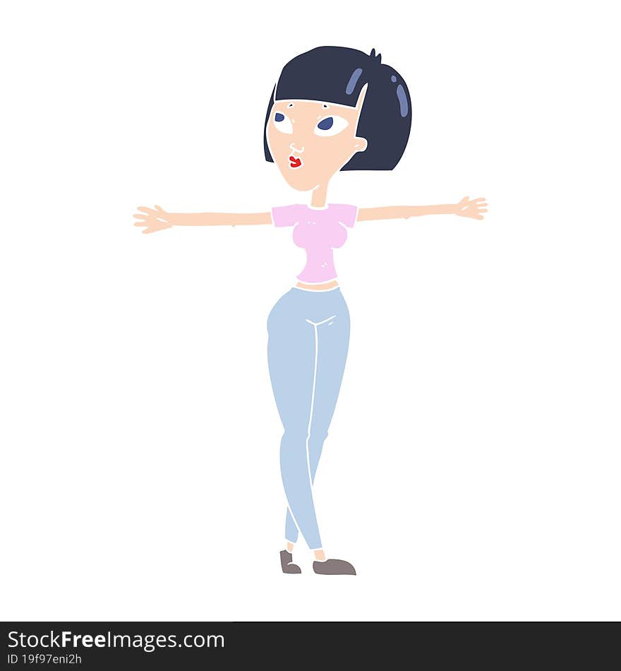 flat color illustration of a cartoon woman spreading arms