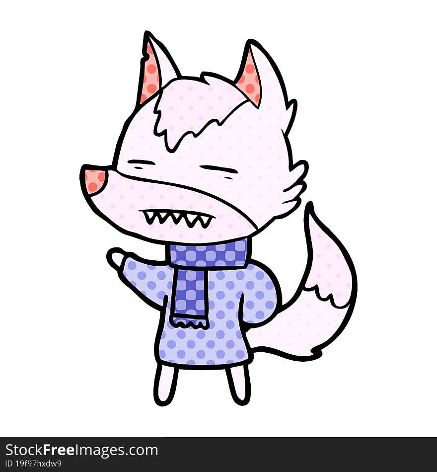 cartoon wolf in winter clothes. cartoon wolf in winter clothes