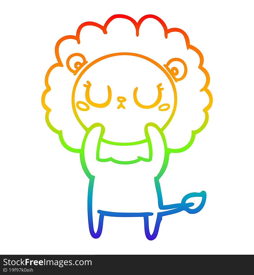 rainbow gradient line drawing of a cartoon lion