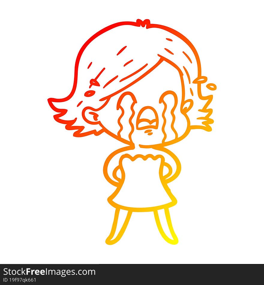 warm gradient line drawing of a cartoon woman crying