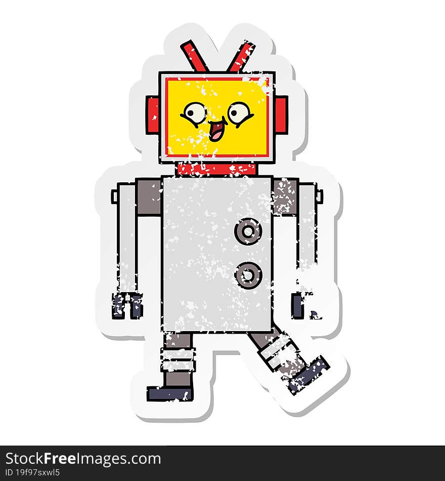 distressed sticker of a cute cartoon robot