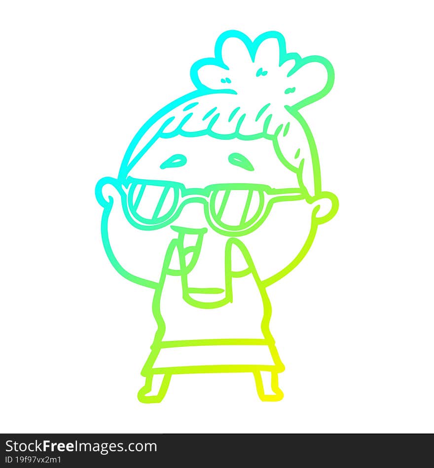 cold gradient line drawing cartoon happy woman wearing spectacles