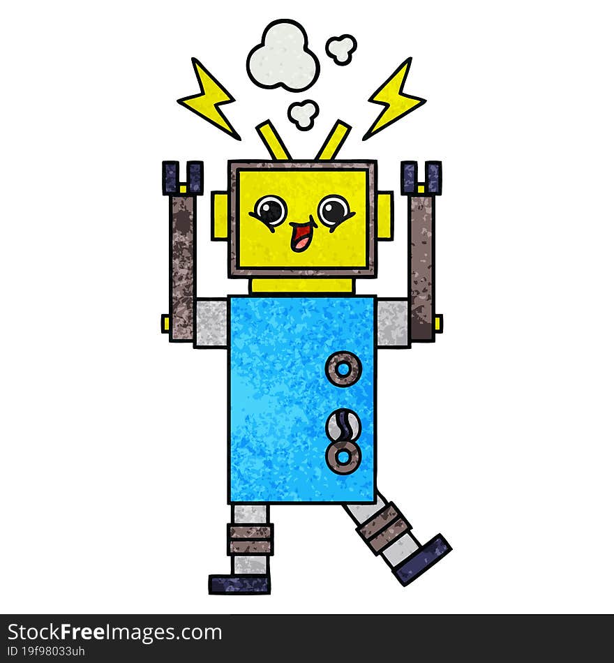 retro grunge texture cartoon happy robot