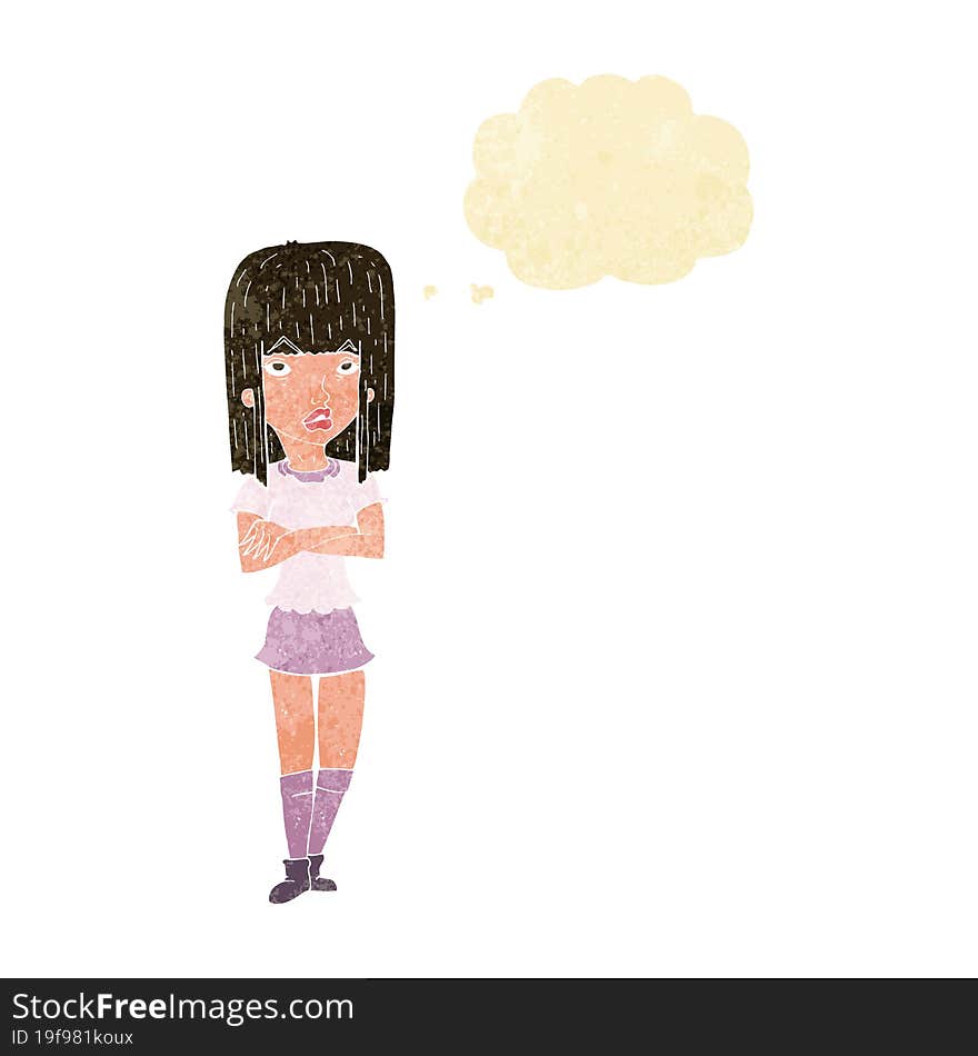 Cartoon Girl With Crossed Arms With Thought Bubble