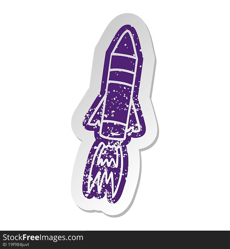 distressed old sticker of a space rocket