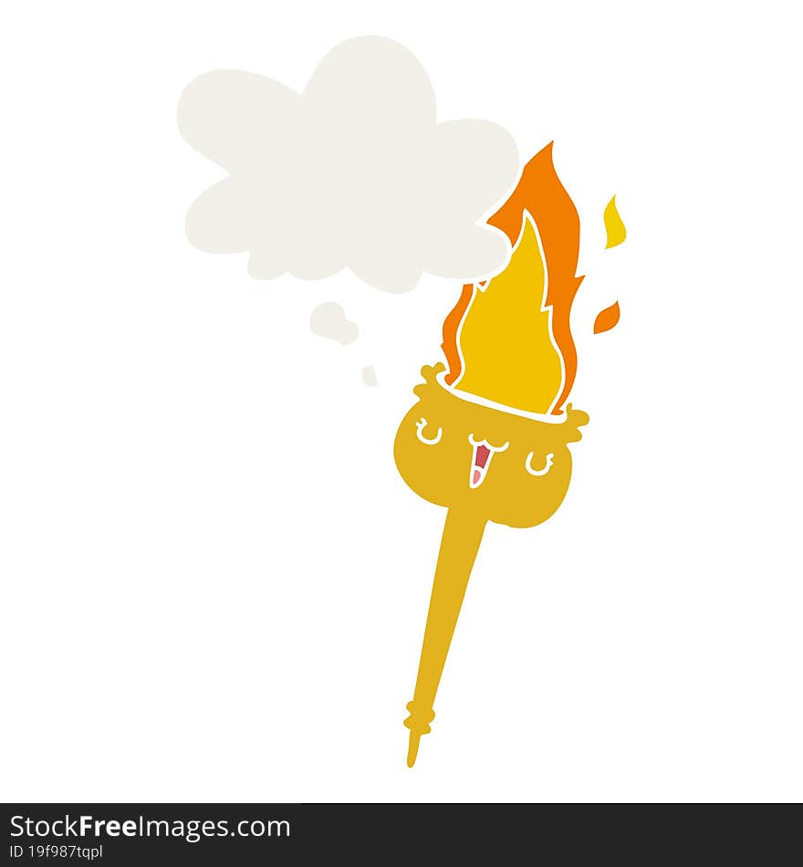 Cartoon Flaming Torch And Thought Bubble In Retro Style