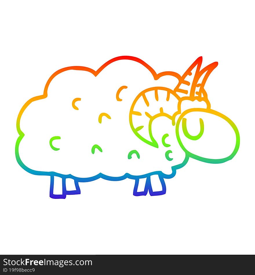 rainbow gradient line drawing of a cartoon sheep with horns