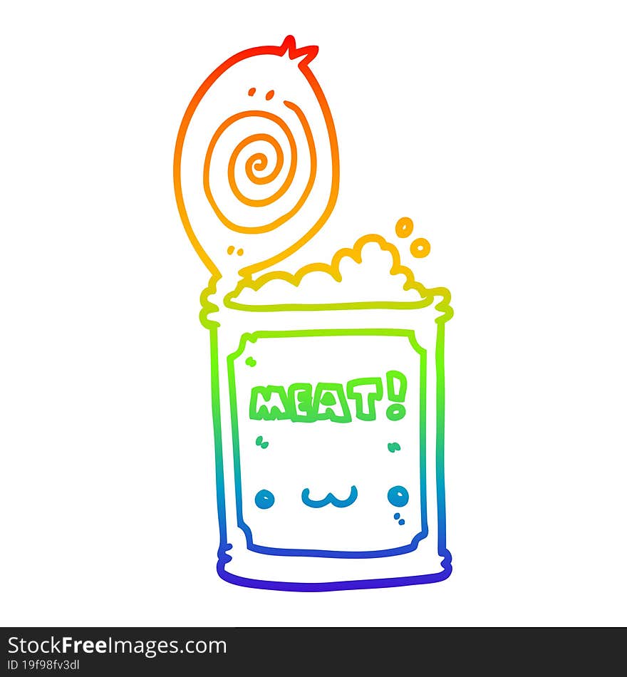 rainbow gradient line drawing of a cartoon canned food