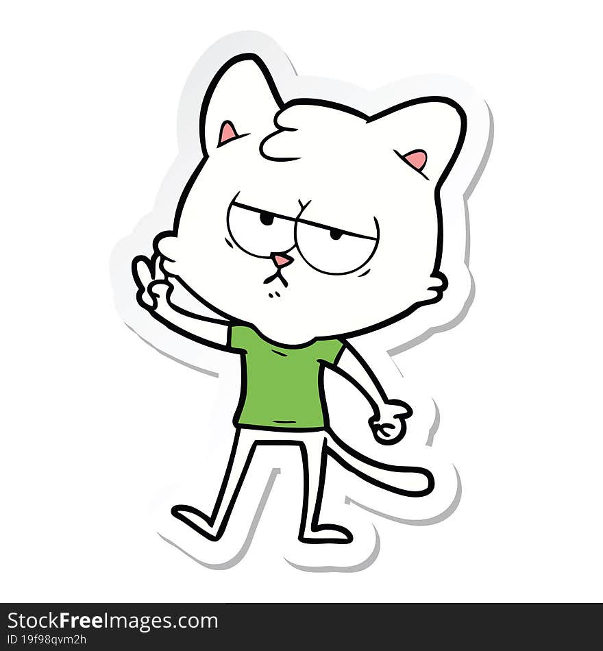 sticker of a bored cartoon cat