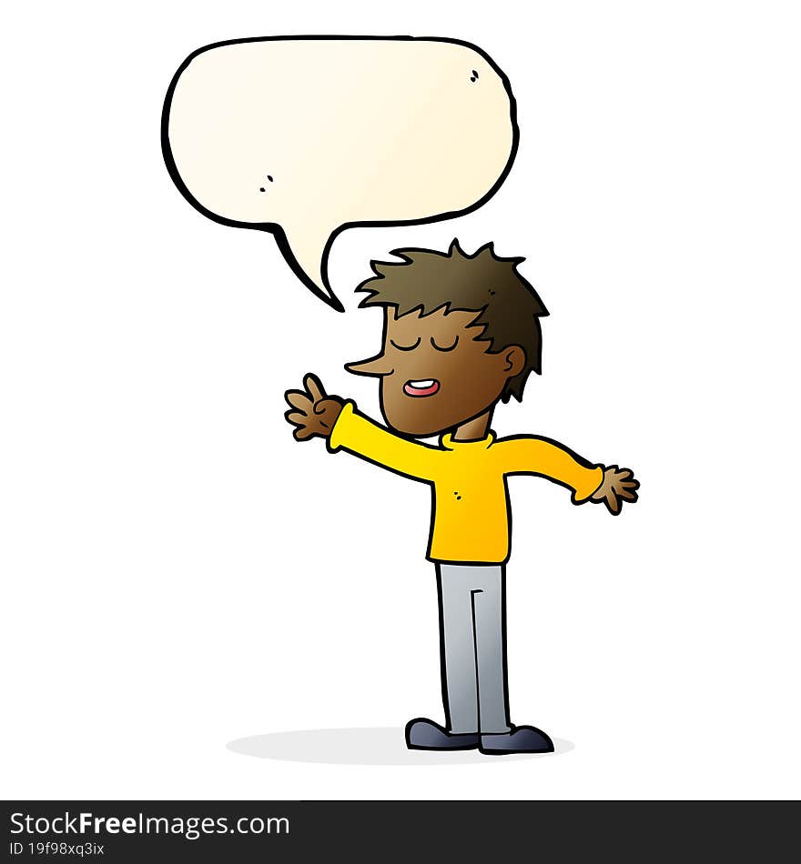 cartoon happy man reaching with speech bubble