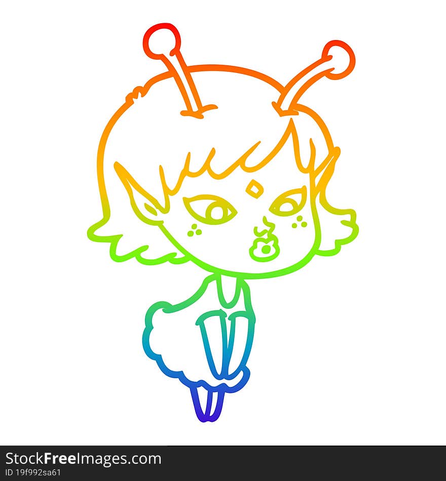 rainbow gradient line drawing pretty cartoon alien girl