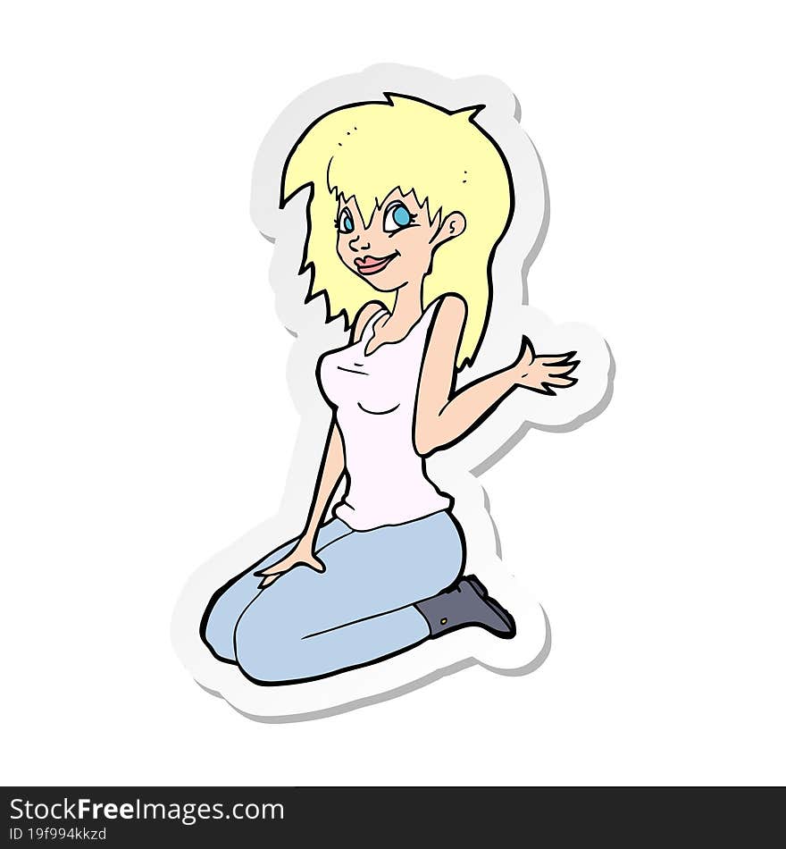 sticker of a cartoon pretty girl waving