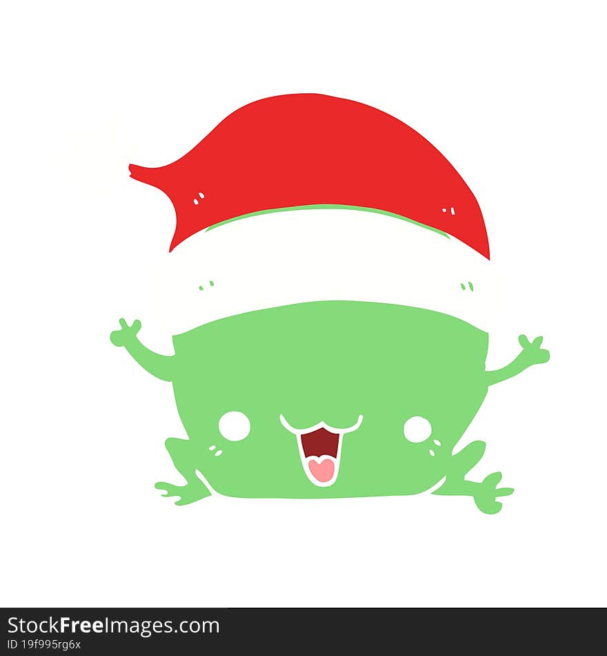 cute flat color style cartoon christmas frog