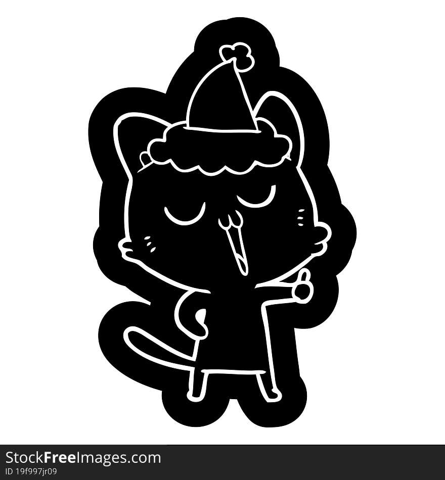 Cartoon Icon Of A Cat Singing Wearing Santa Hat