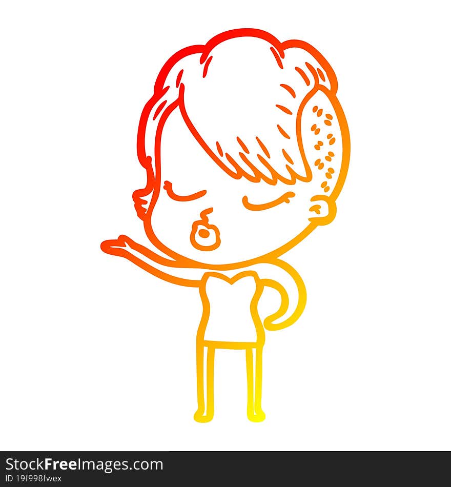 Warm Gradient Line Drawing Cartoon Pretty Hipster Girl