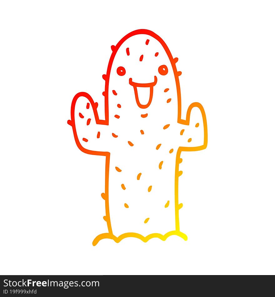 warm gradient line drawing cartoon cactus