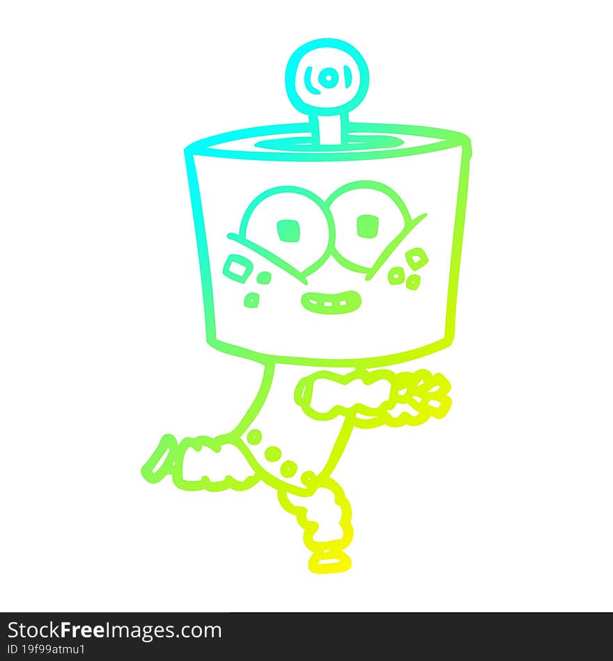 cold gradient line drawing of a happy cartoon robot