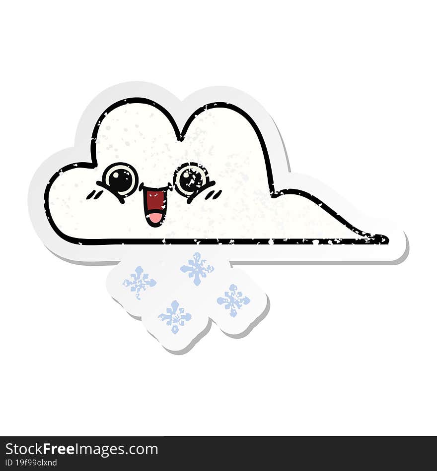 distressed sticker of a cute cartoon snow cloud