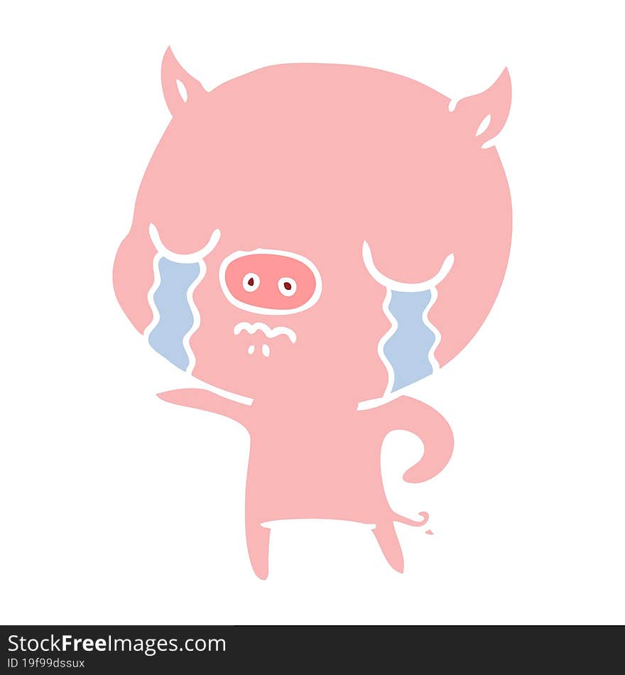 flat color style cartoon pig crying