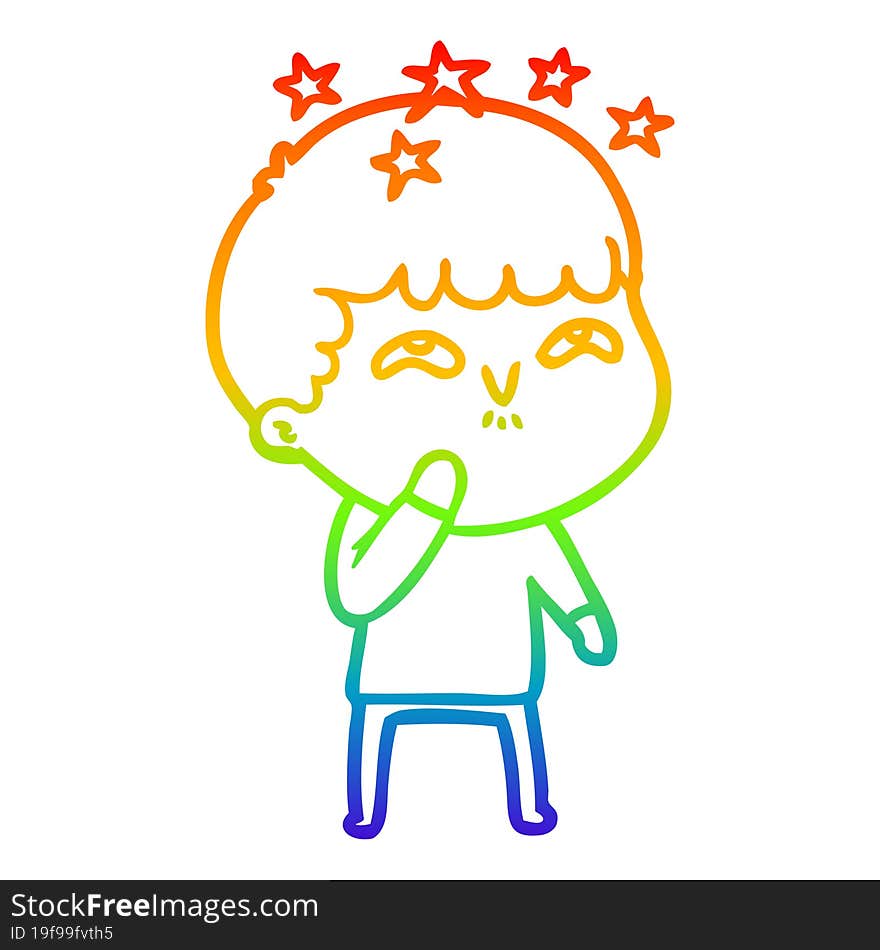 rainbow gradient line drawing cartoon amazed boy