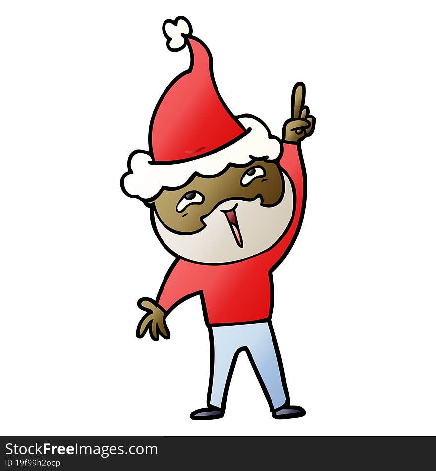 gradient cartoon of a happy bearded man wearing santa hat