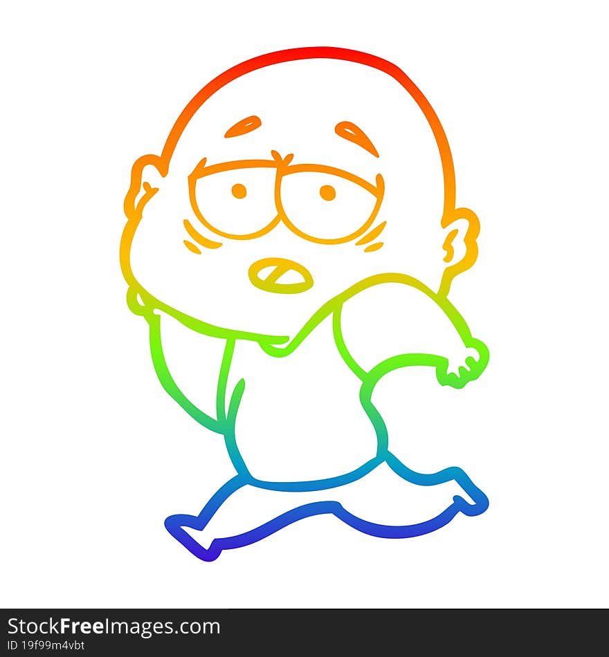 rainbow gradient line drawing cartoon tired bald man