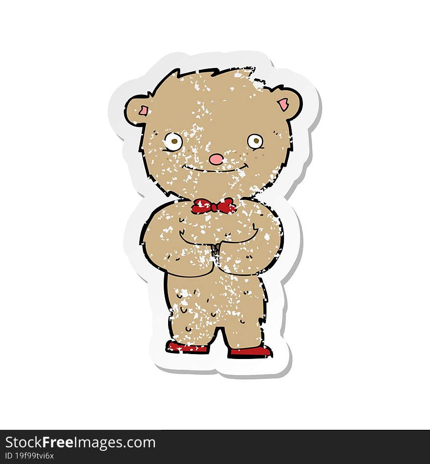 retro distressed sticker of a cartoon teddy bear