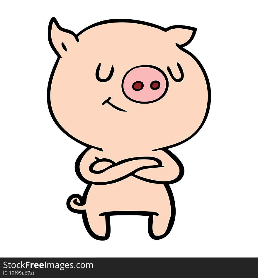 happy cartoon pig with crossed arms. happy cartoon pig with crossed arms