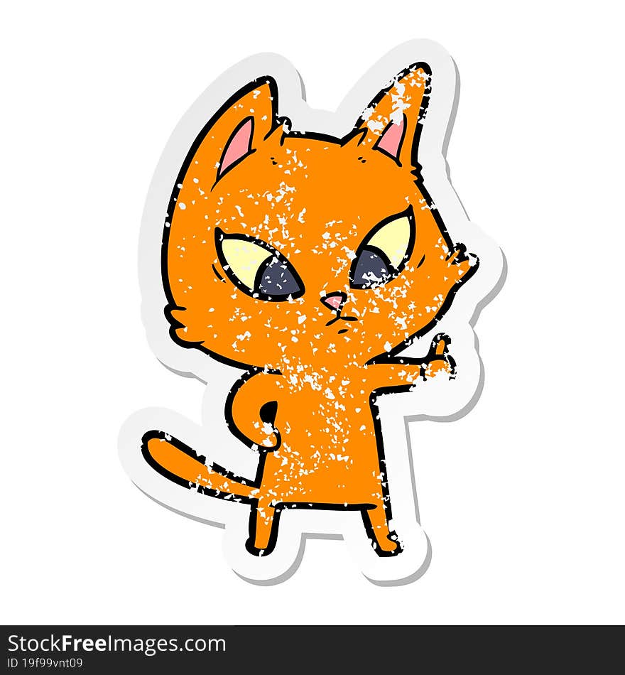 distressed sticker of a confused cartoon cat