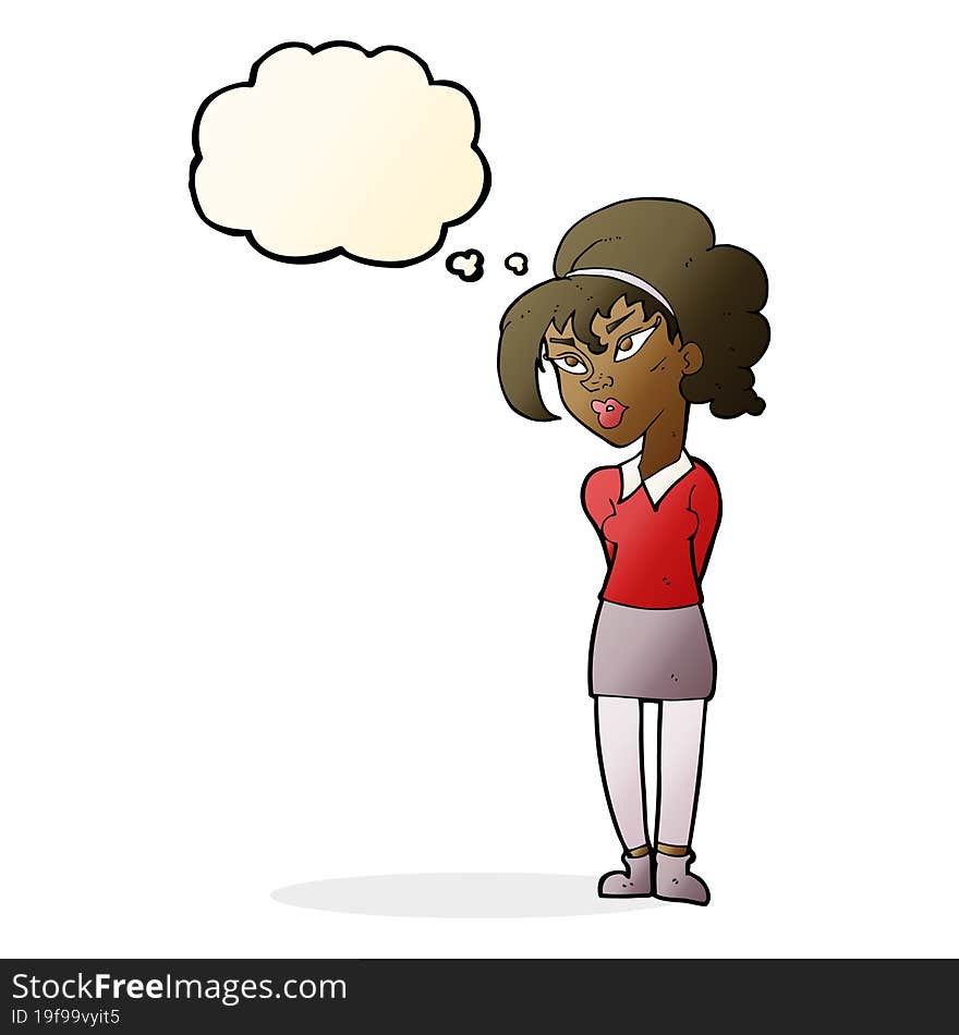 Cartoon Pretty Girl Tilting Head With Thought Bubble