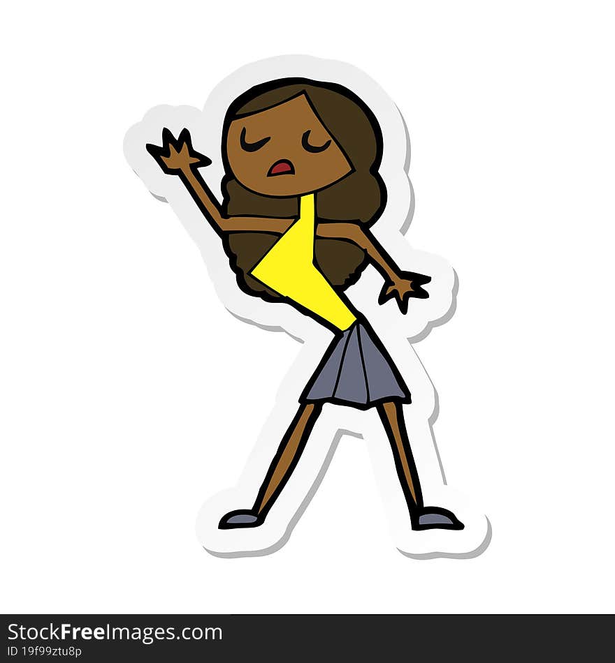 Sticker Of A Cartoon Woman Dancing