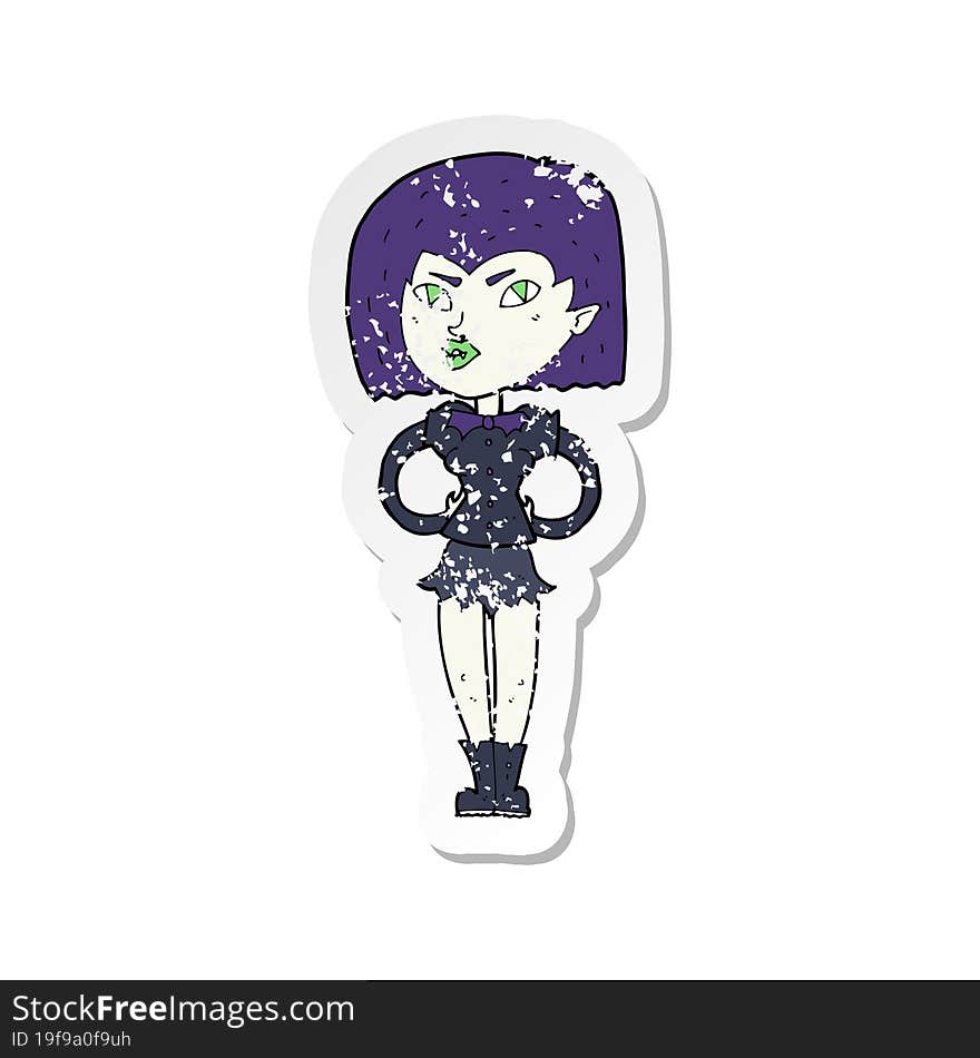 retro distressed sticker of a cartoon vampire girl