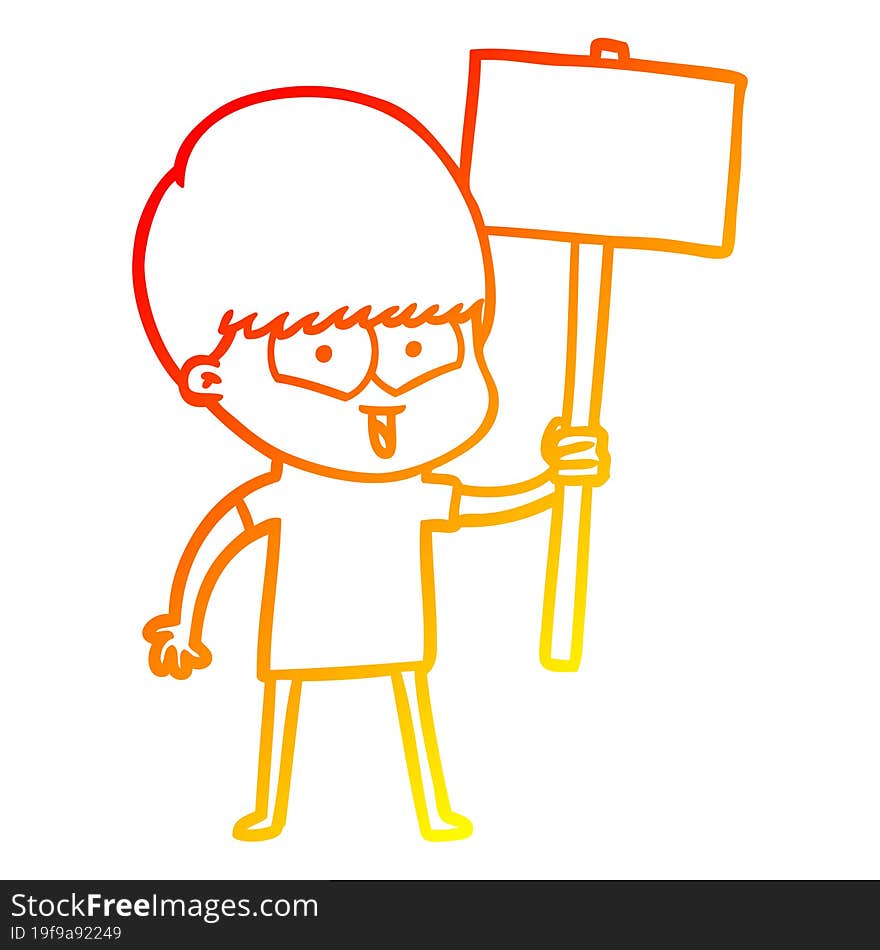 warm gradient line drawing cartoon happy boy