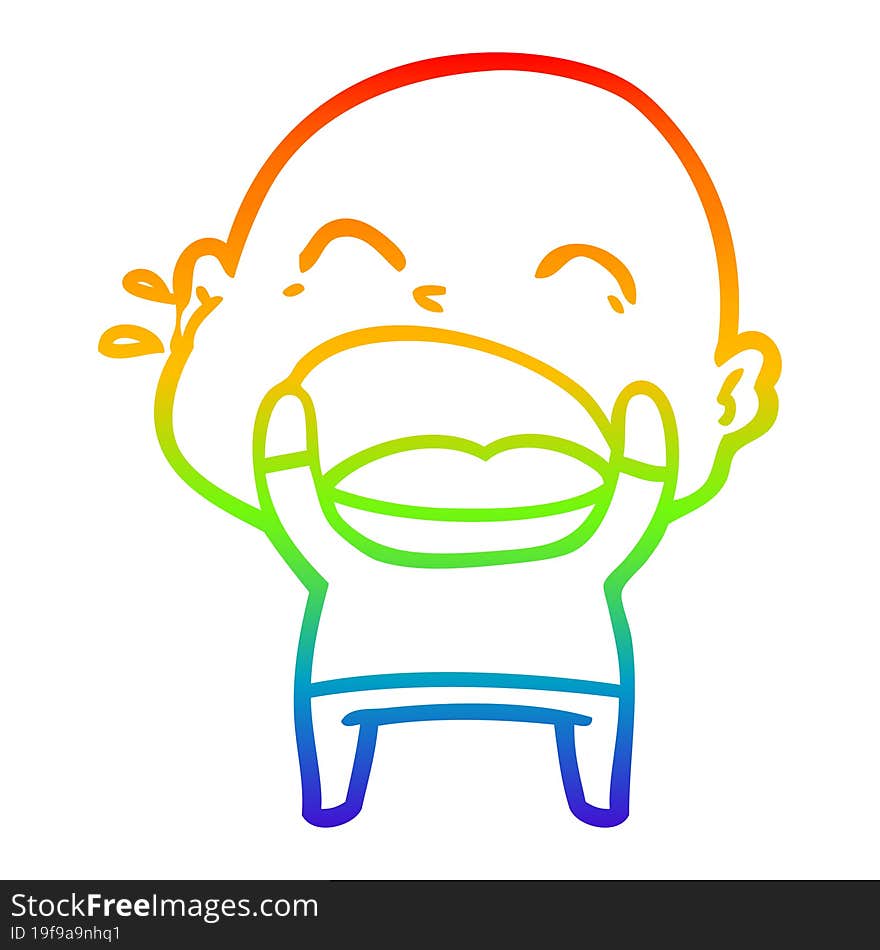 rainbow gradient line drawing cartoon shouting bald man