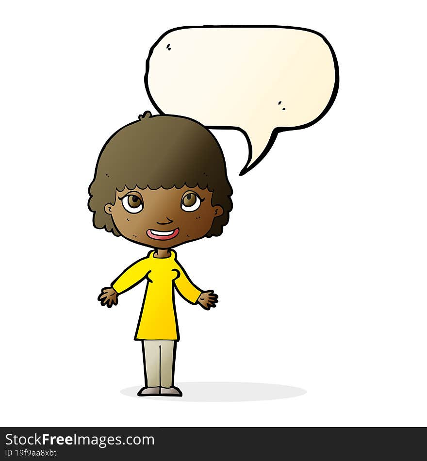 cartoon happy woman with speech bubble