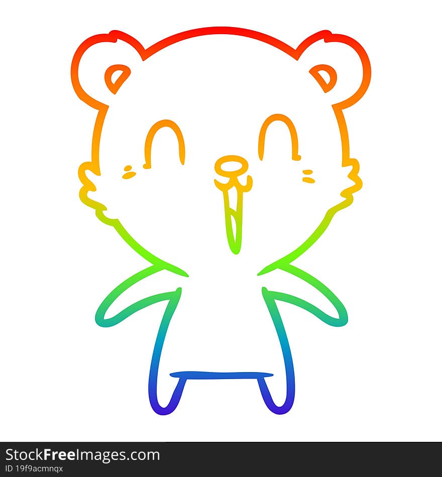 rainbow gradient line drawing of a happy laughing cartoon bear