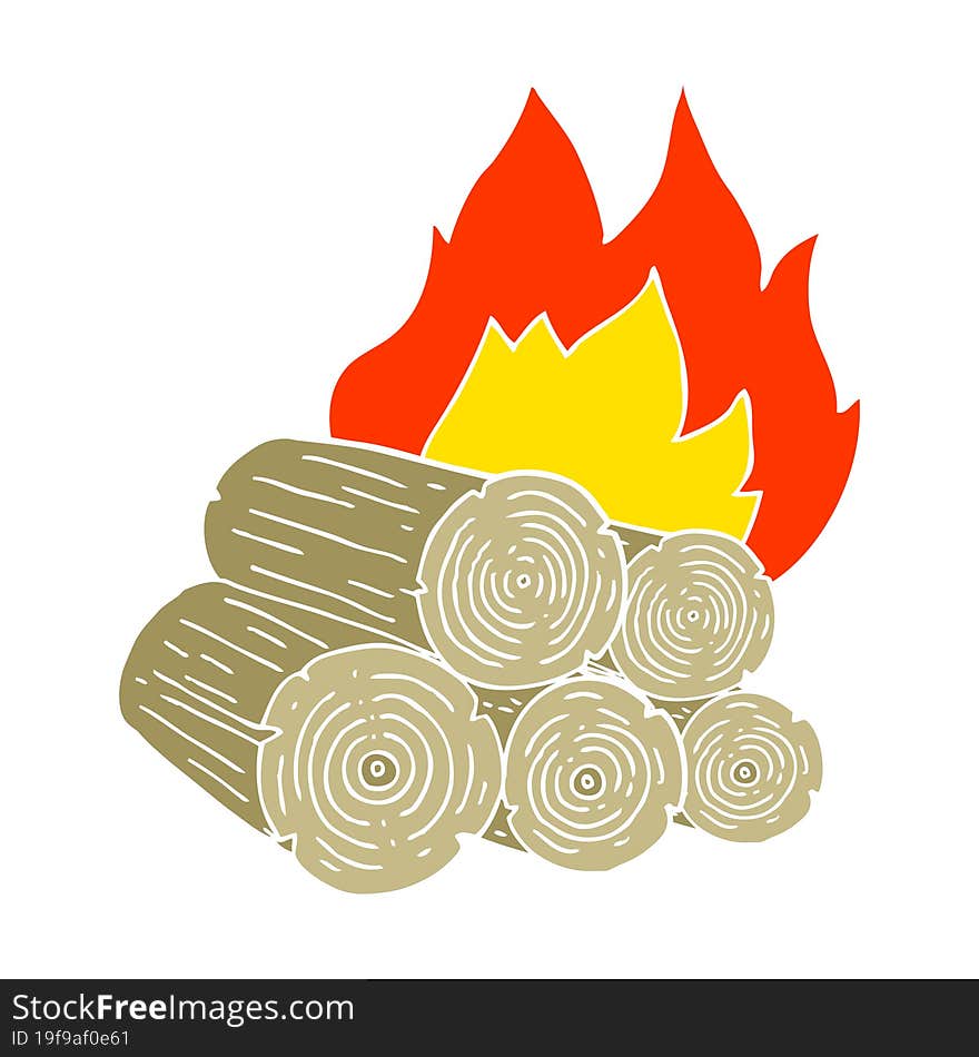 flat color illustration of a cartoon burning logs