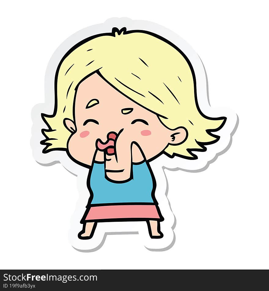 Sticker Of A Cartoon Girl Pulling Face